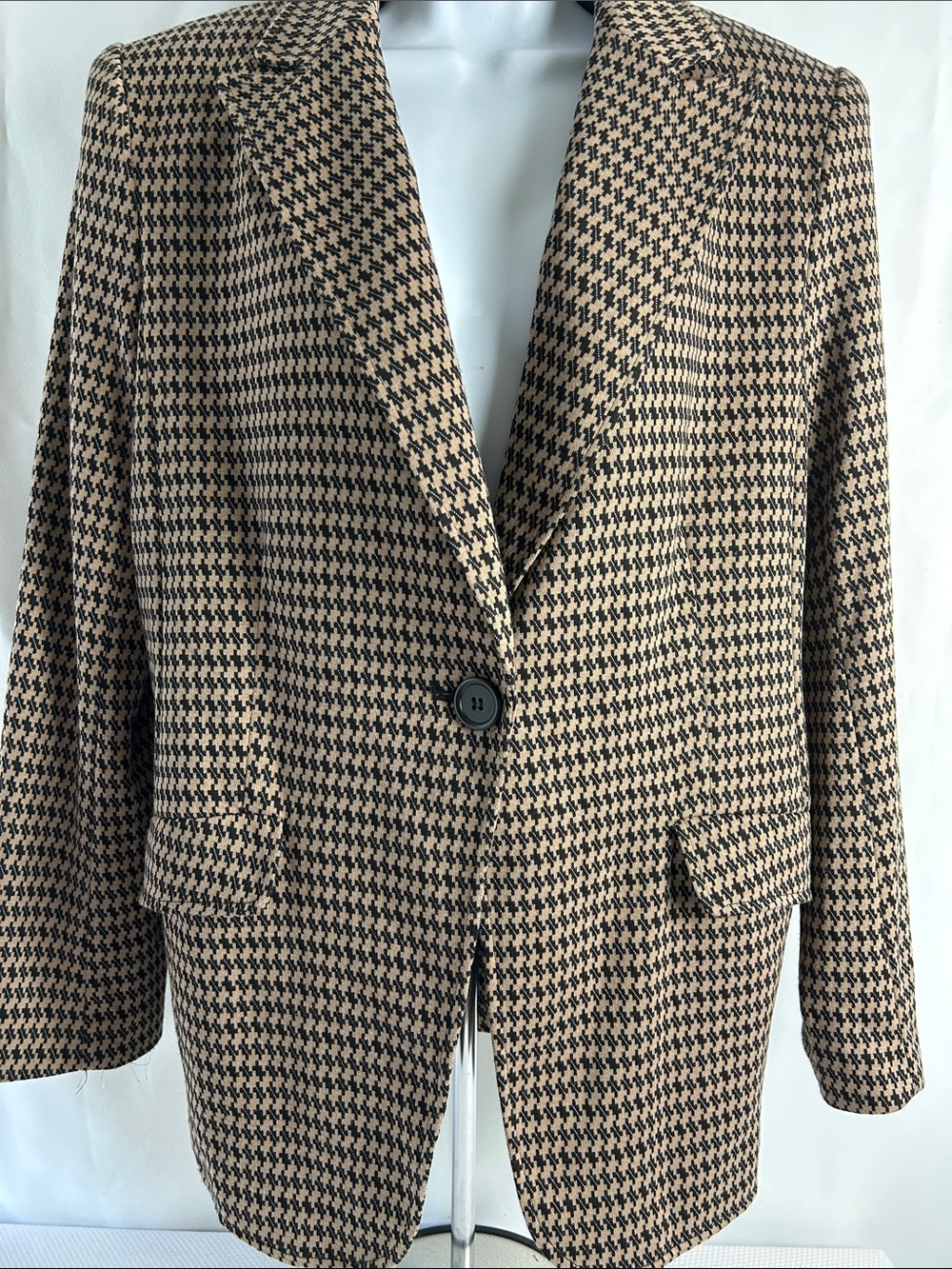 Max Studio London Women’s Large Brown Black Herringbone One Button Blazer